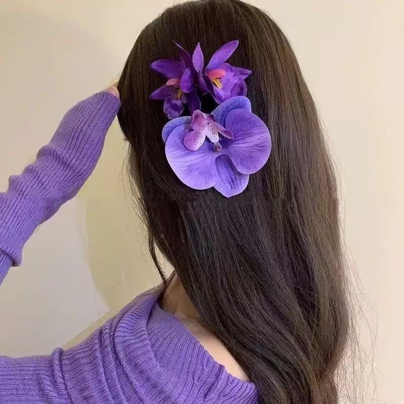 Thumbnail: Purple Orchid Multiple Flowers Hair Clip | Women's Hair Accessories