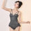 Thumbnail: Silver Gray One-Piece Swimsuit with Detachable Flounce Cover-up