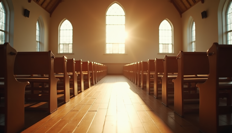 Eye-level view of church fellowship hall set up for community event
