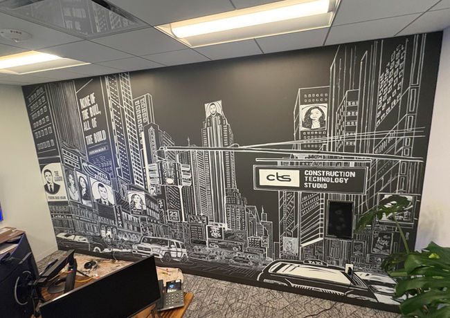 Modern custom wall mural painted by SugarMurals inside an office workspace.