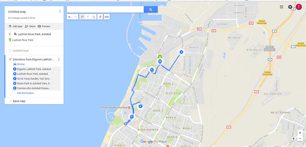 Ashdod Parks Trip Map