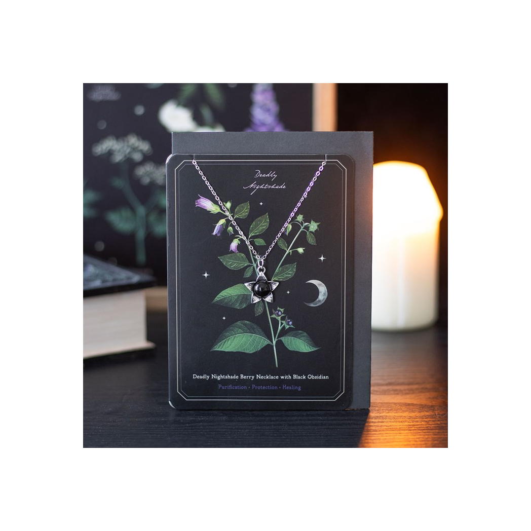 Deadly Nightshade Necklace with Black Obsidian on Greeting Card