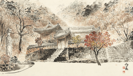 홍성모, 금몽암의 가을, 45x80cm