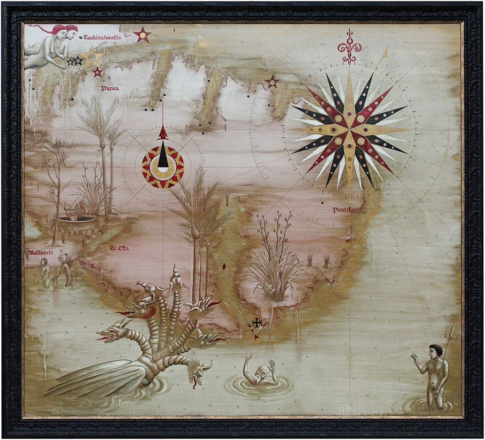 Te Oka Watercolour, Gold dust and acrylic laqueur on canvas, 1050 x 1150mm framed copy.jpg