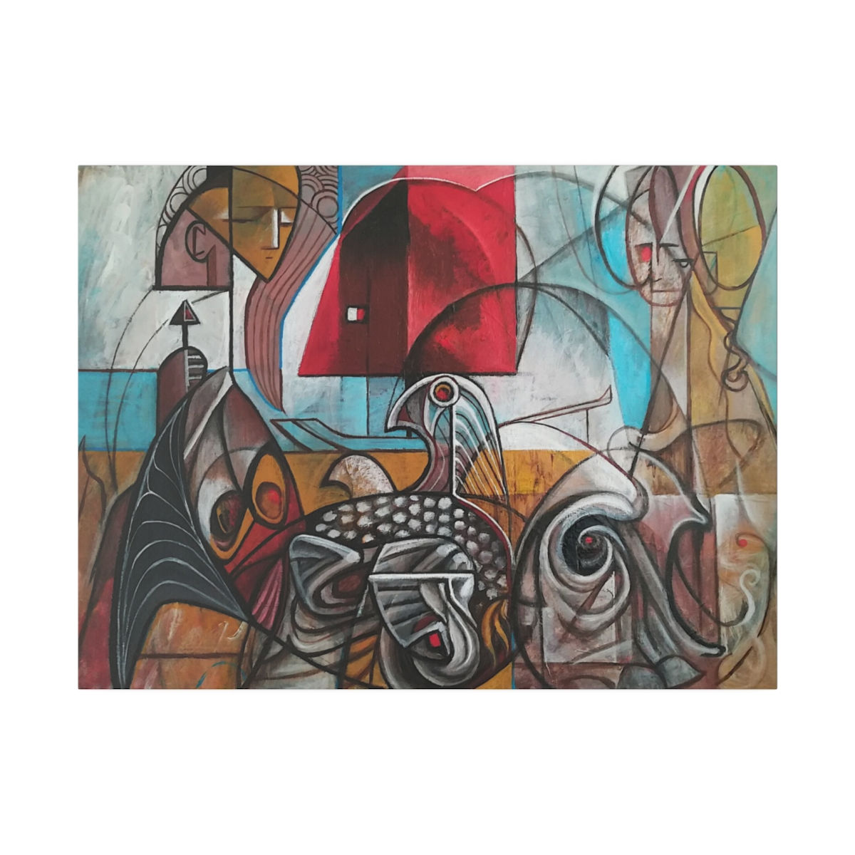 Two Women and a Cod (Unframed), Print on Canvas