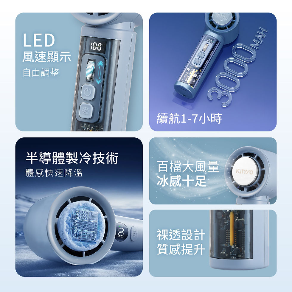 縮圖：KINYO UF-3150BU 裸透冰機充電風扇/藍