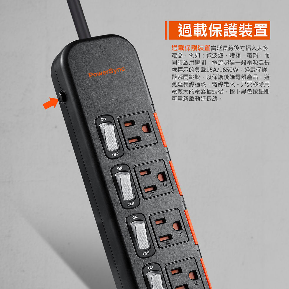 縮圖：PowerSync 群加 4開4插滑蓋防塵防雷擊延長線 4.5m