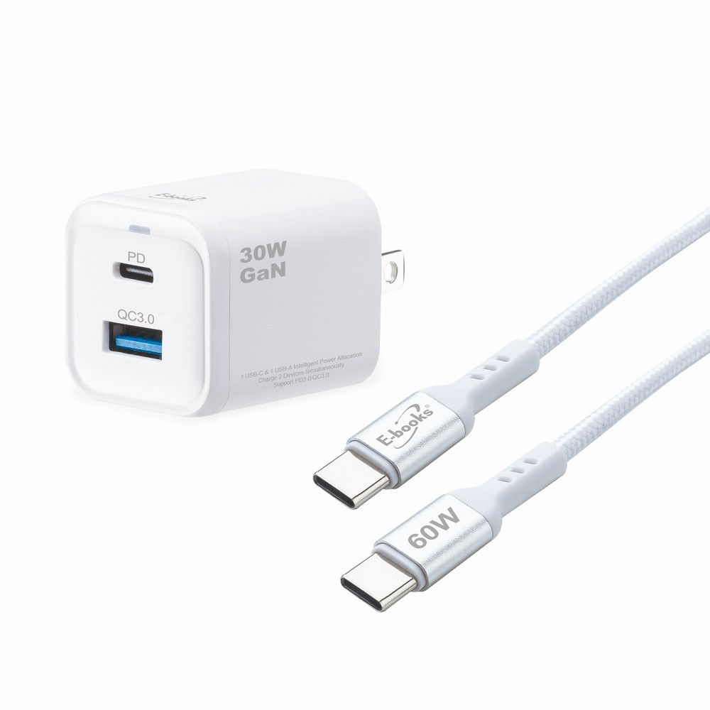 E-books B96 30W 氮化鎵+ 60W CC 鋁製快充傳輸組