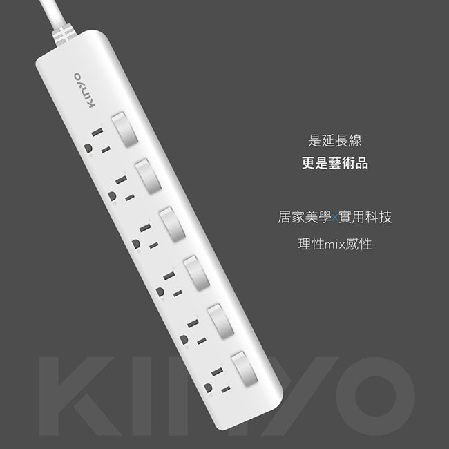 縮圖：KINYO CGT366-6 6開6三角延長線質感白