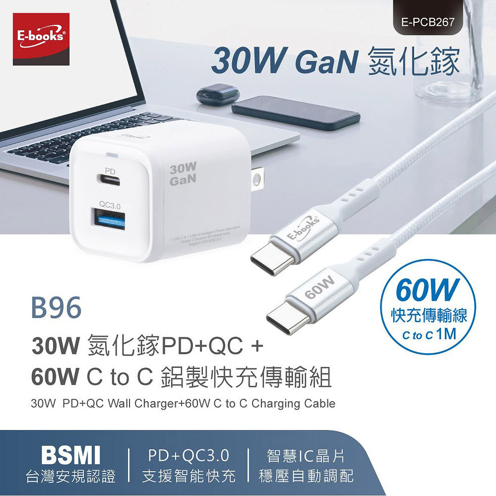 縮圖：E-books B96 30W 氮化鎵+ 60W CC 鋁製快充傳輸組