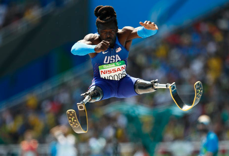 The US’s Regas Woods competing in the long jump at the Rio Paralympic Games.