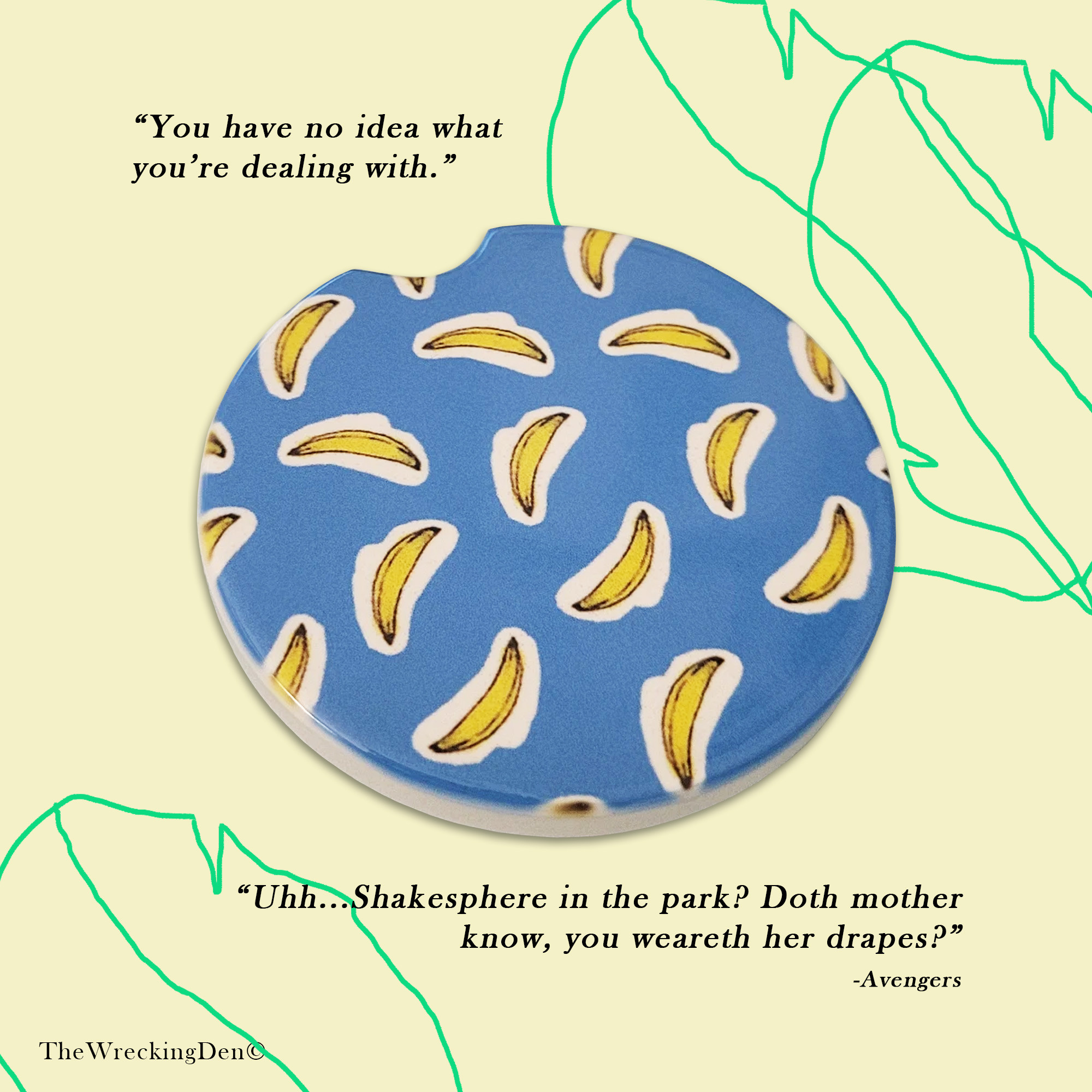 All Things Bananas (Blue)-Ceramic Travel Coaster (Set of 2)