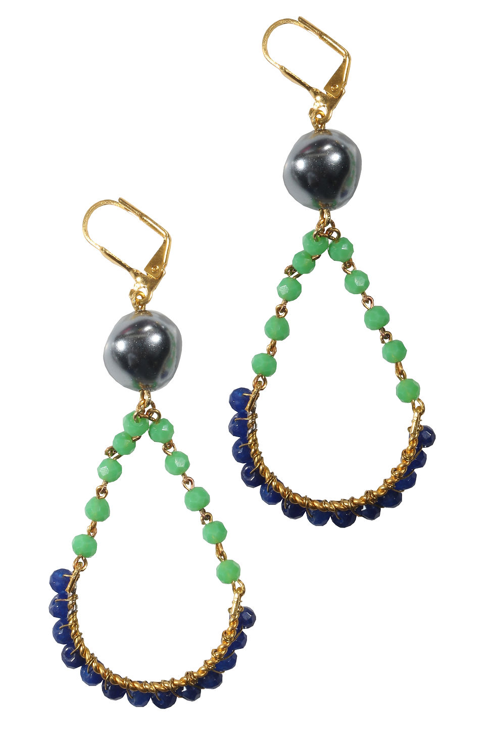 Thumbnail: Green-Blue Rondelle Bead Dangler Earrings