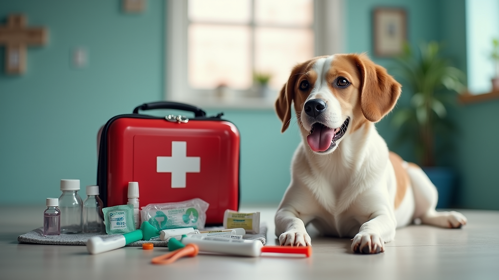 Close-up view of a first aid kit for pets