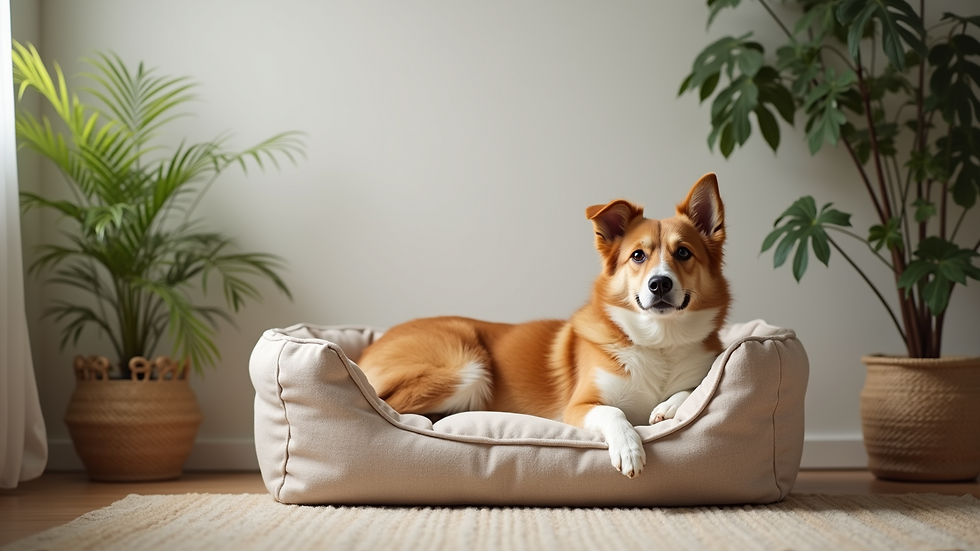 High angle view of a cozy pet bed in a quiet corner