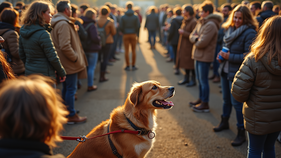 High angle view of a community gathering to support lost pets