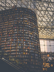 a tall building with lots of pictures on