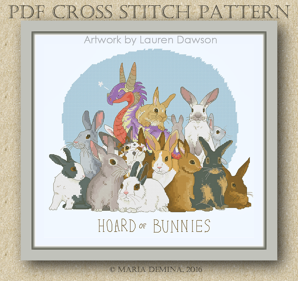 Hoard of Bunnies PDF cross stitch pattern (Unusual Dragon Hoards series)