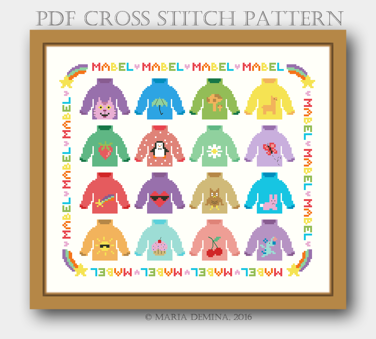 Mabel's Sweaters Parody Sampler (Gravity Falls) modern PDF cross stitch pattern