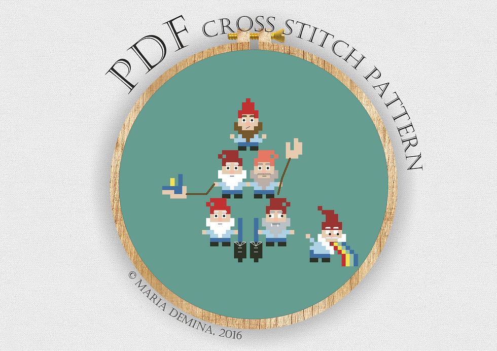 Gravity Falls Gnomes Parody PDF cross stitch pattern