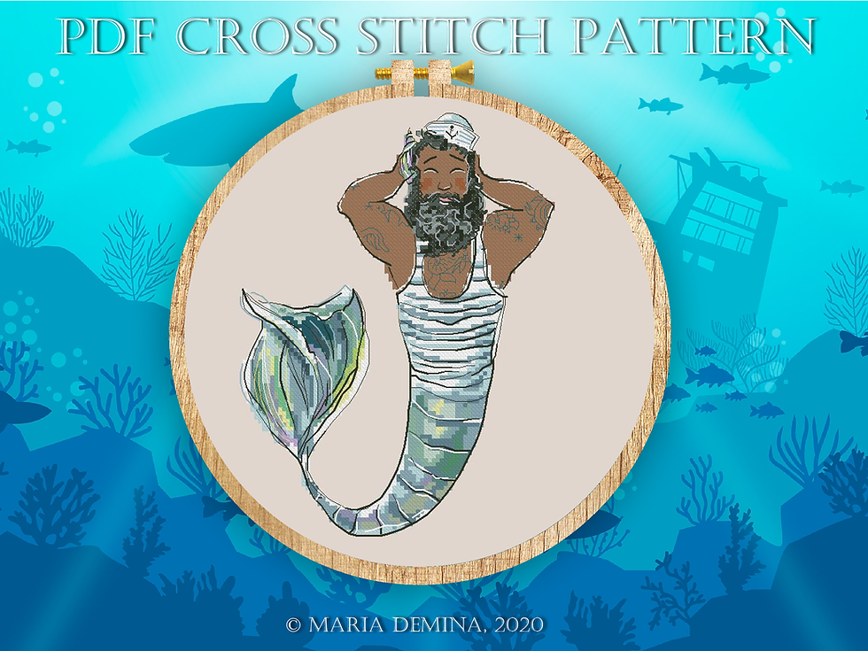 Merman (marine-striped) PDF cross stitch pattern