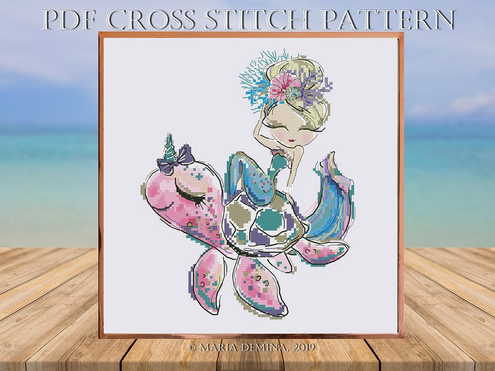 The Mermaid and Sea Turtle PDF cross stitch pattern