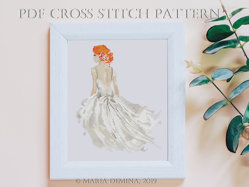 Watercolor Charming Bride PDF cross stitch pattern