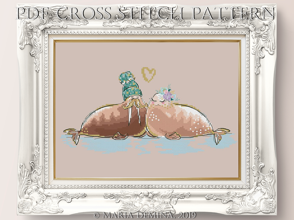 Thumbnail: Sweet Walrus Couple PDF cross stitch pattern