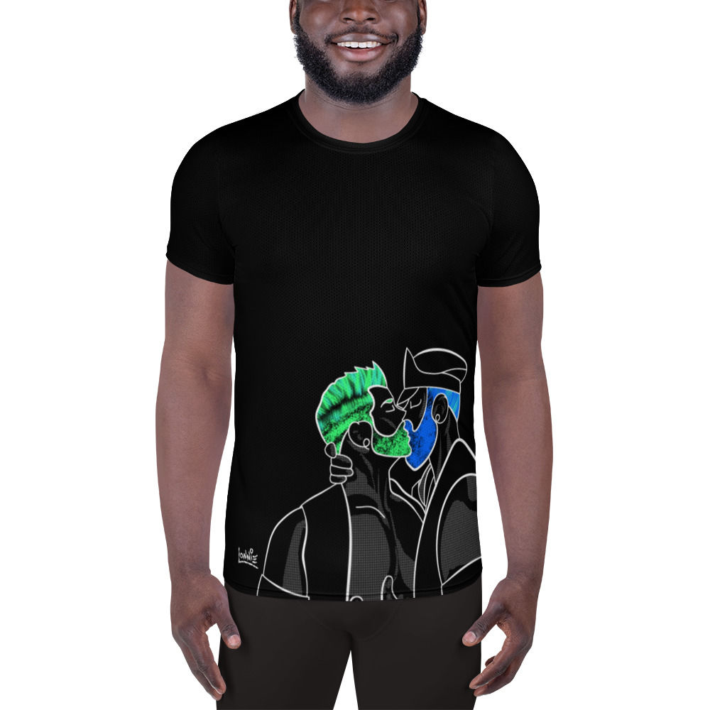 kissing leather daddies and jock megaprint athletic t-shirt