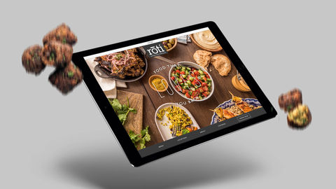 Roti restaurant branding, website, signage, and packaging.