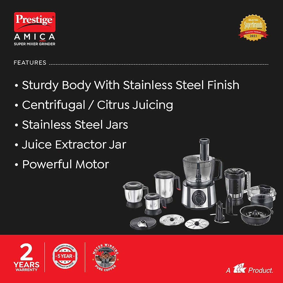 Thumbnail: Prestige 1000 W Amica Super Mixer Grinder|5 Jars(Food Processor)
