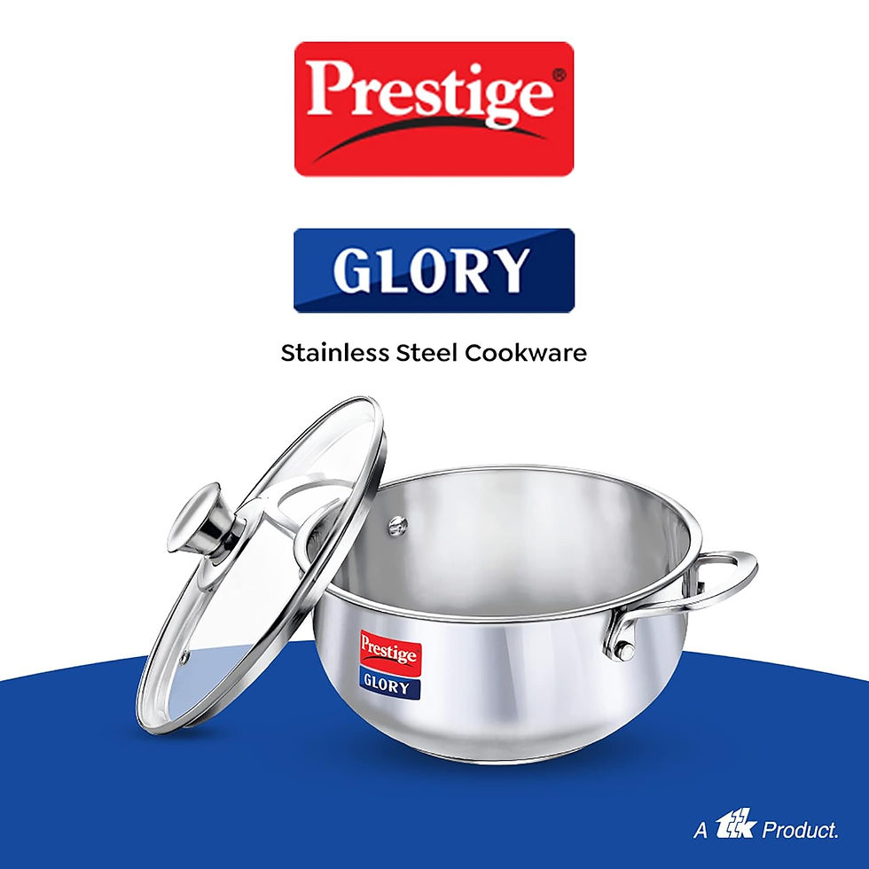 Thumbnail: Prestige Glory Stainless Steel Cookware Kadai 22 Cm / 3.5 L with Glass Lid-37539