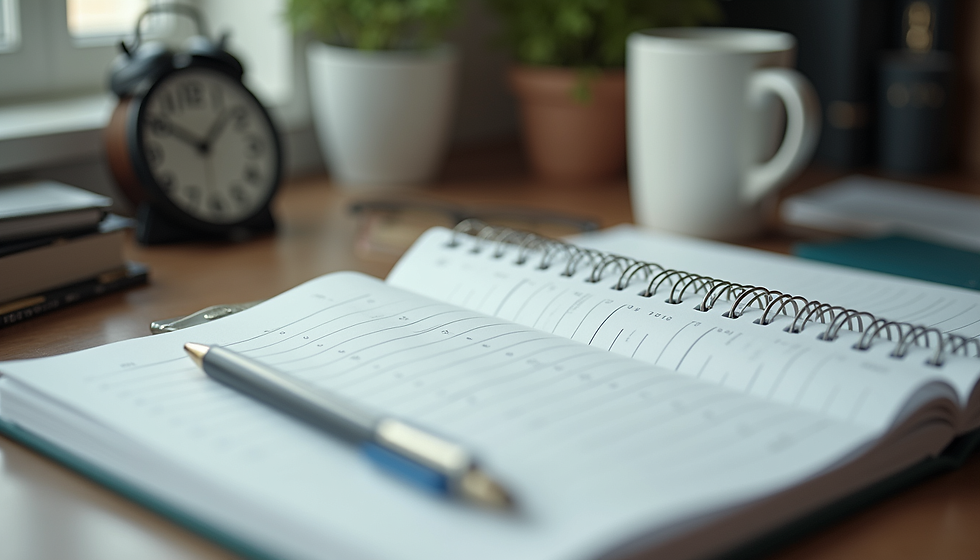 A busy professional’s desk showing tools for time management