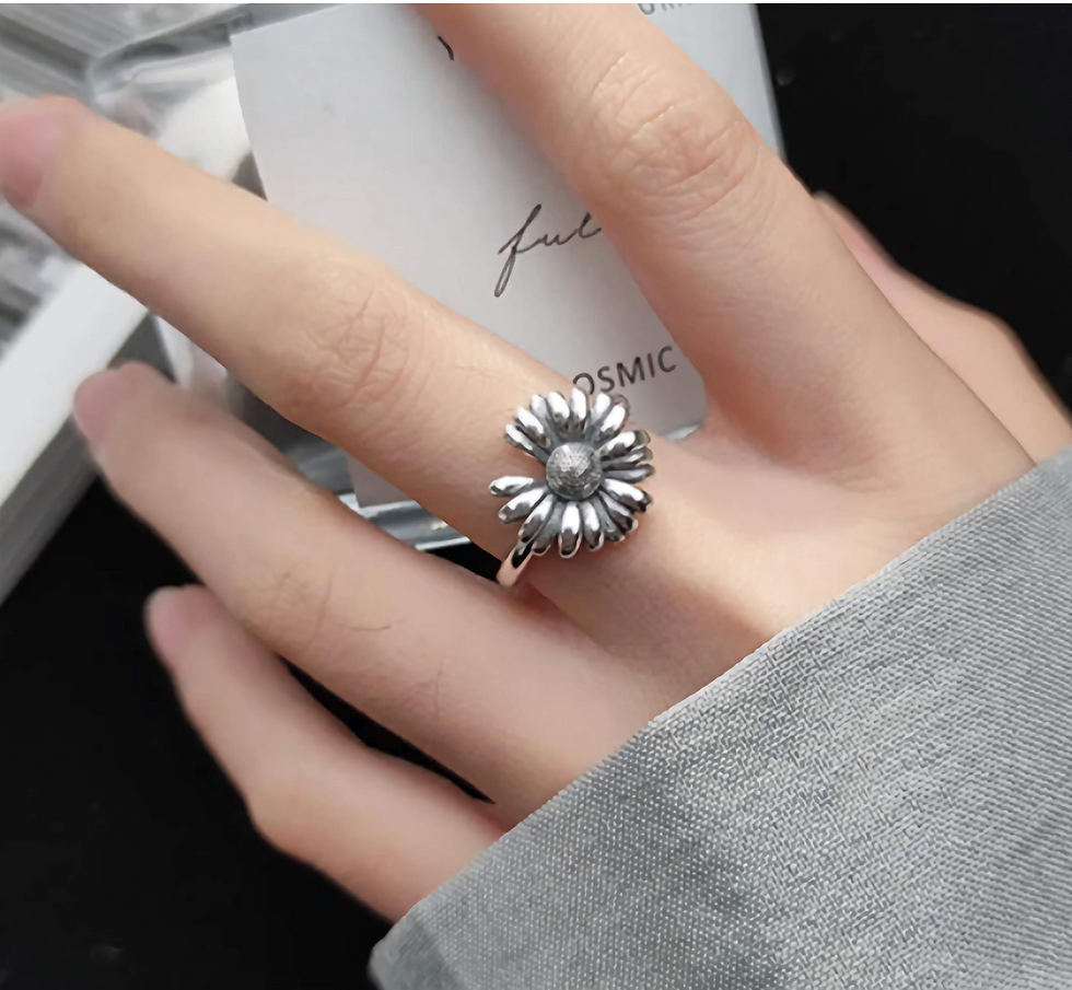 Thumbnail: sterling silver chrysanthemum ring on model