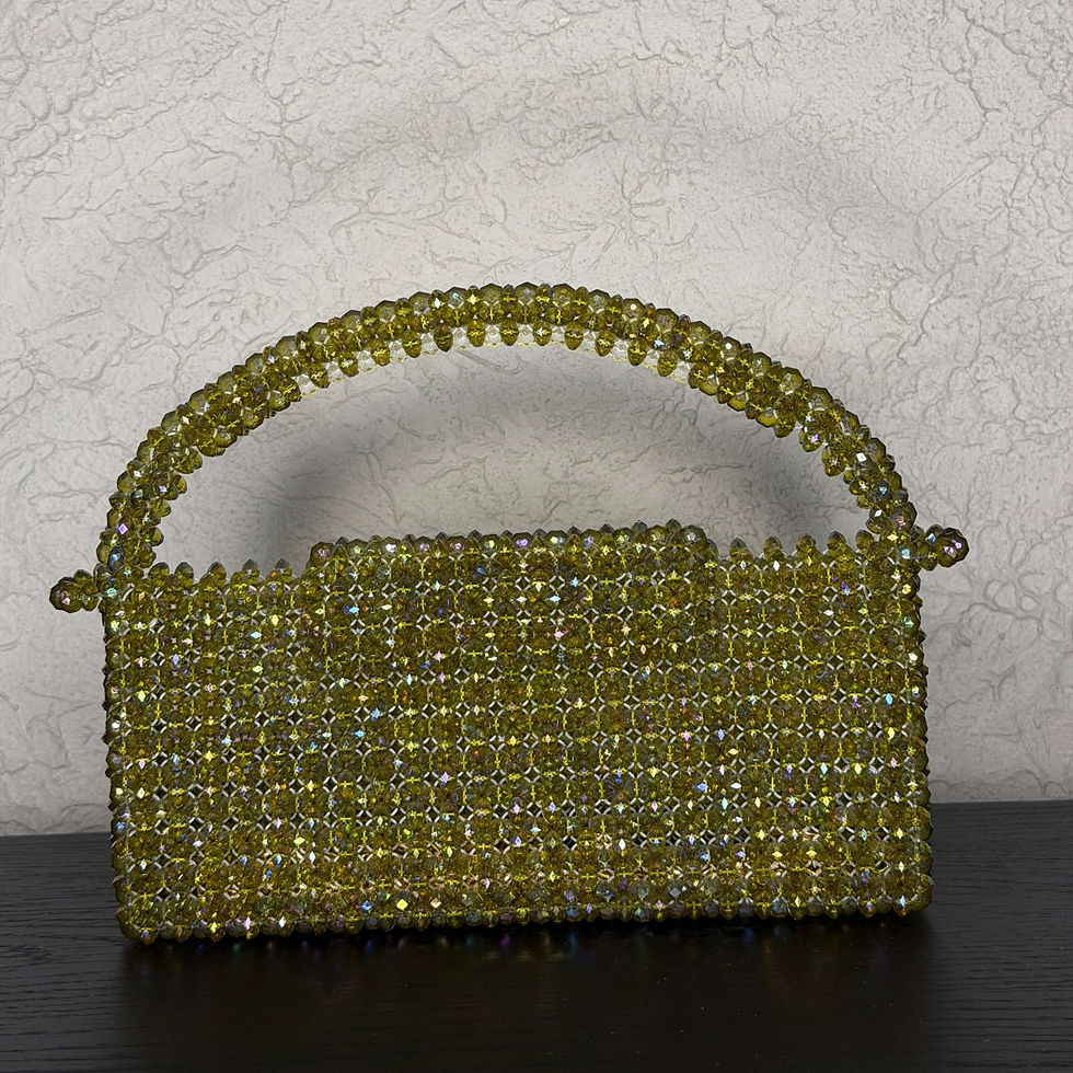 Olive kristal boncuk çanta önden görünüm