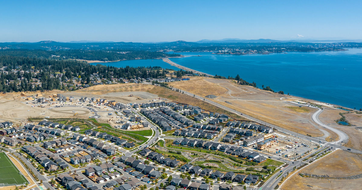 Royal Bay master-planned community with completed neighbourhoods and waterfront development lands in Colwood, BC — Placemark project