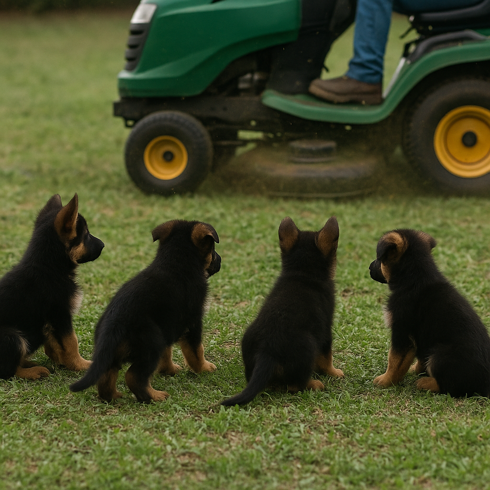 Southernwind Puppies listening to a Lawn Mower and not scared