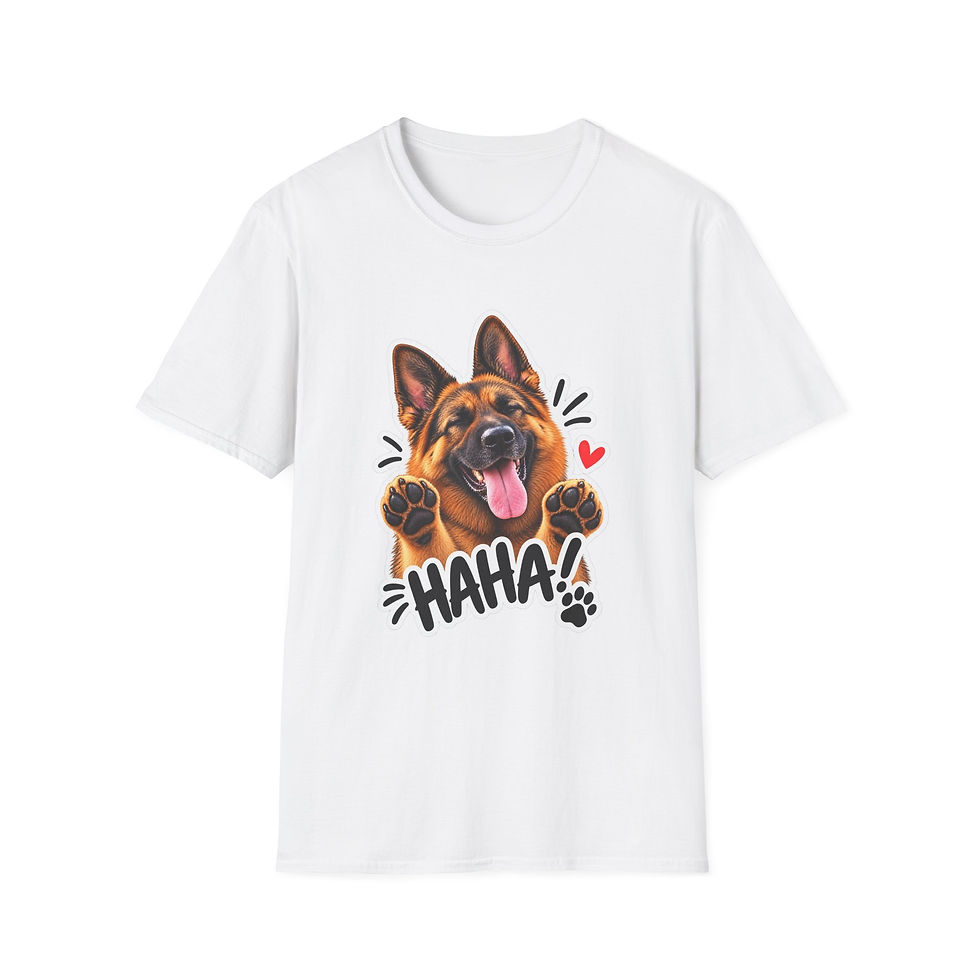 Thumbnail: German Shepherd Laugh T-Shirt — Cute "HAHA!" Dog Paw Graphic Tee