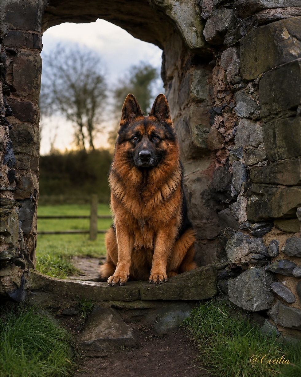 Southernwind Dog sitting in a rock frame showing great intelligence
