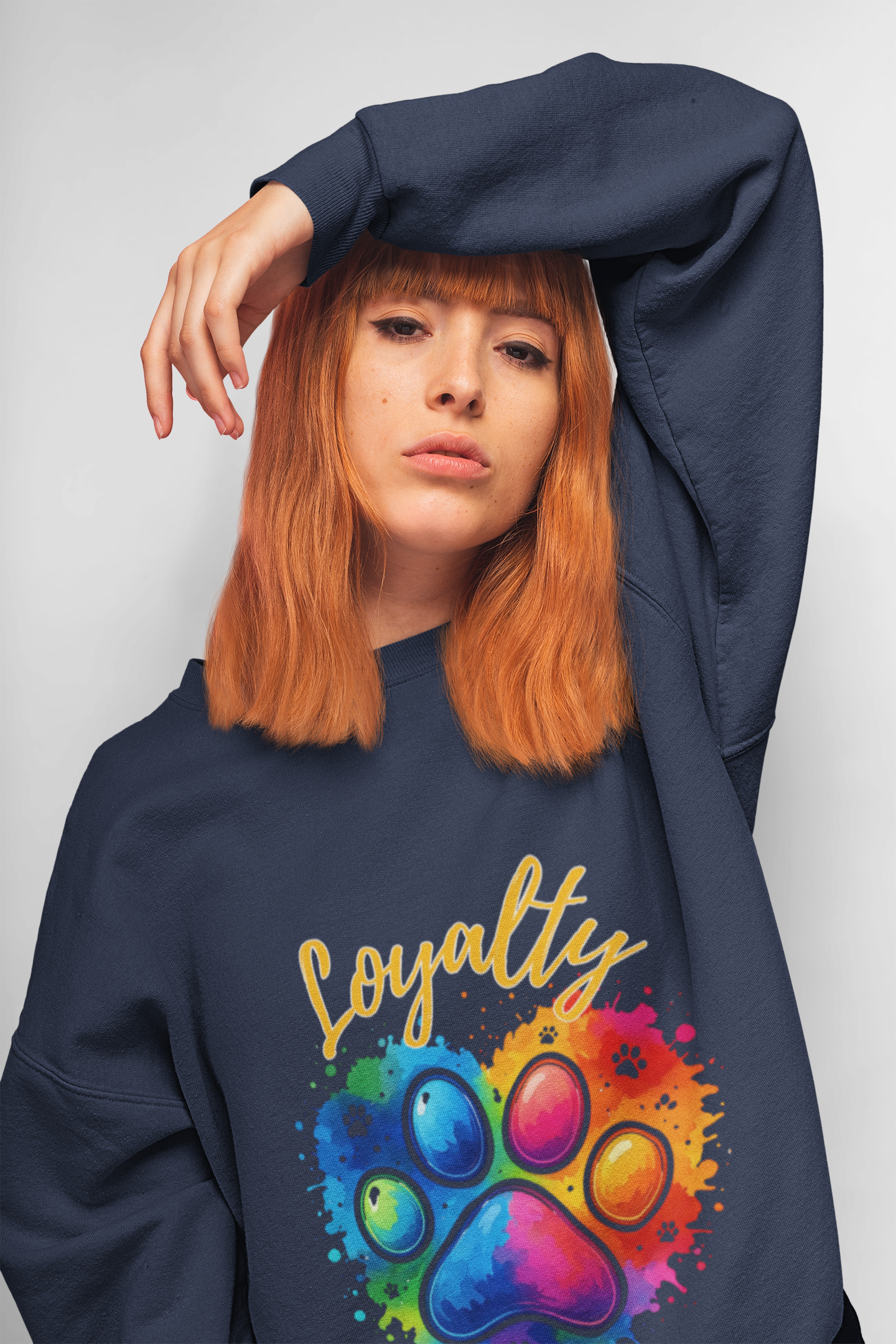 Rainbow Paw Heart Dog Art T-Shirt, “Loyalty Wears Every Color –Long Sleeve Tee