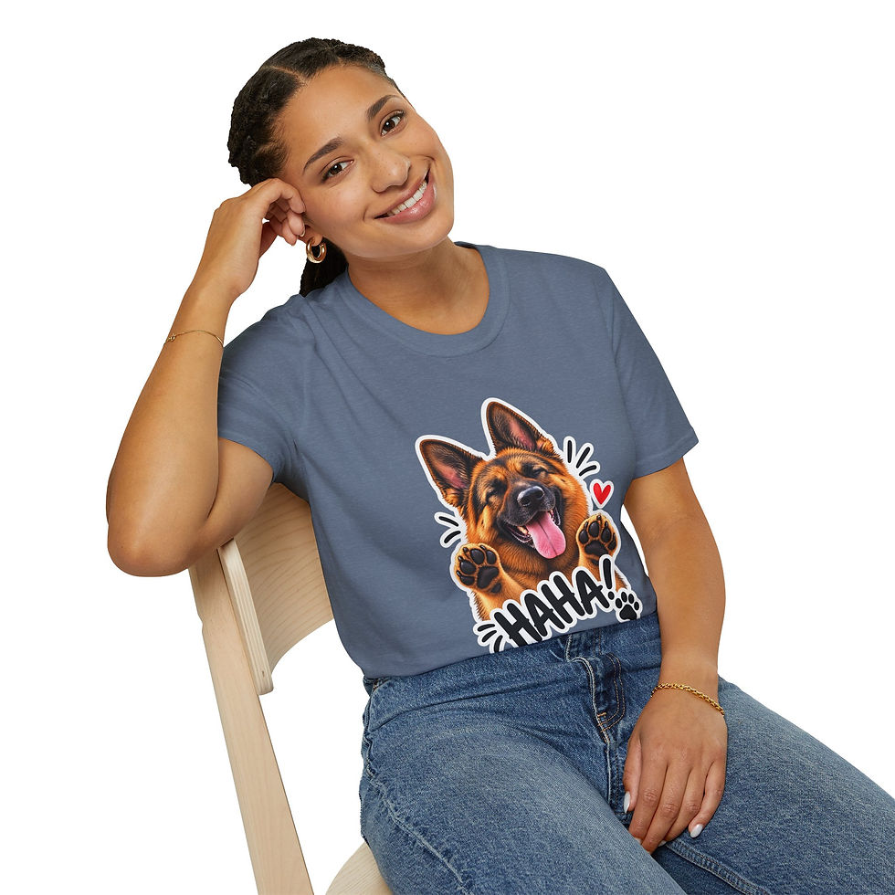 Thumbnail: German Shepherd Laugh T-Shirt — Cute "HAHA!" Dog Paw Graphic Tee