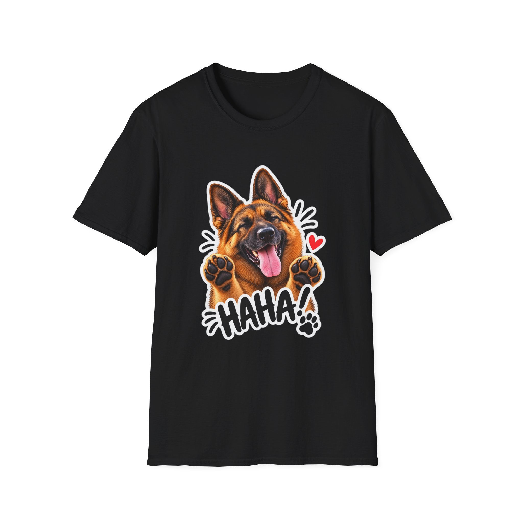 German Shepherd Laugh T-Shirt — Cute "HAHA!" Dog Paw Graphic Tee
