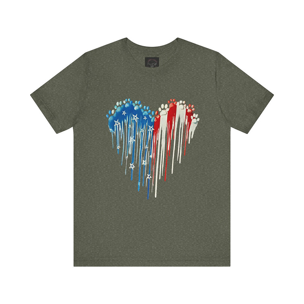 Thumbnail: Patriotic Heart Paw Print T-Shirt Red White & Blue Dog Lovers American Flag Tee