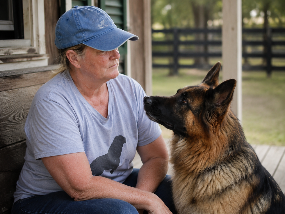 Southernwind German Shepherd looking attentively at its owner’s face, showing how dogs read human facial expressions, emotion, and social cues in the human-canine bond.