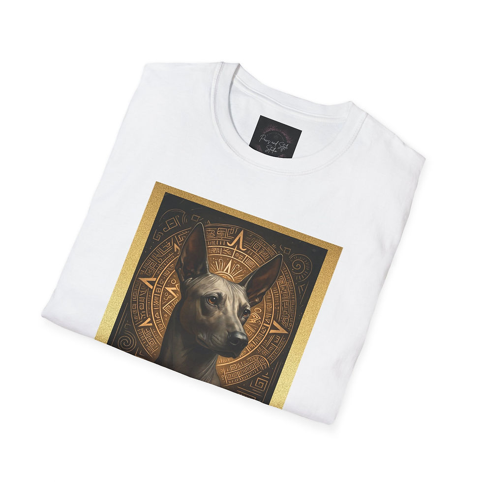 Thumbnail: Xoloitzcuintli Guardian of Gold – Sacred Ancestral Elegance Tee
