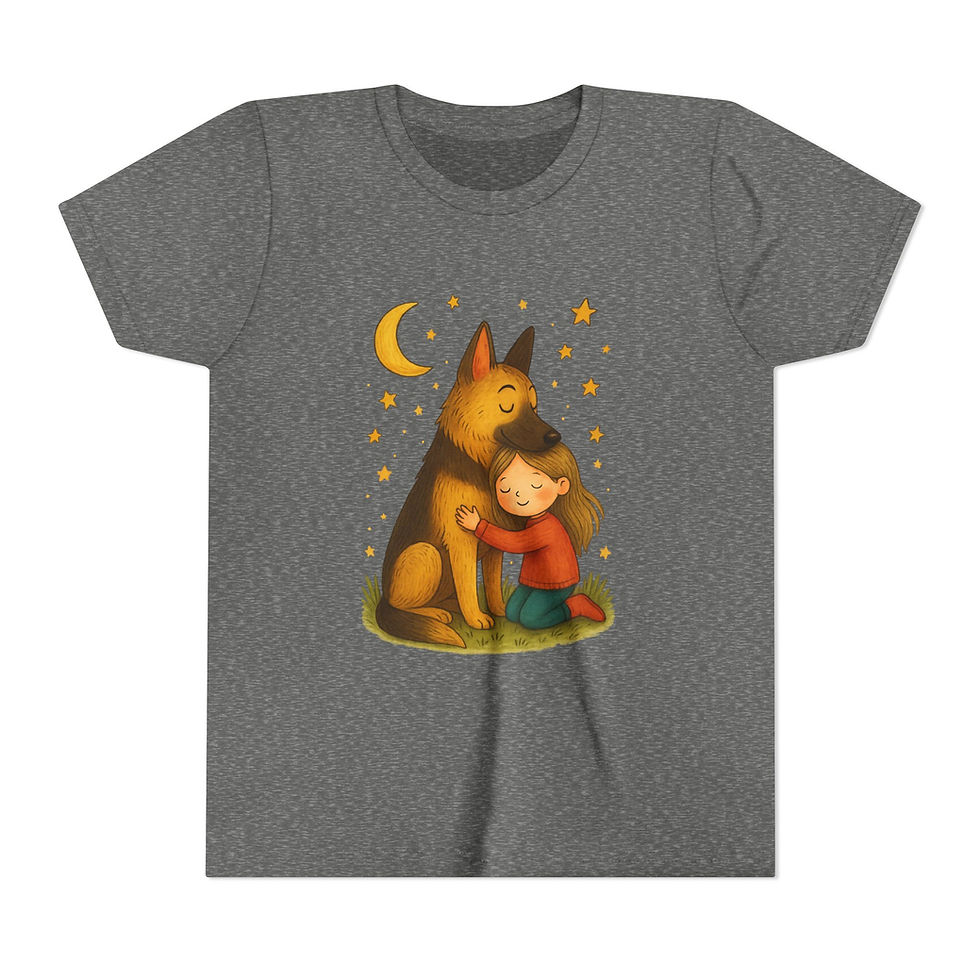 Thumbnail: Whimsical Cute Dog and Girl Youth Tee, Kids Animal Shirt, 