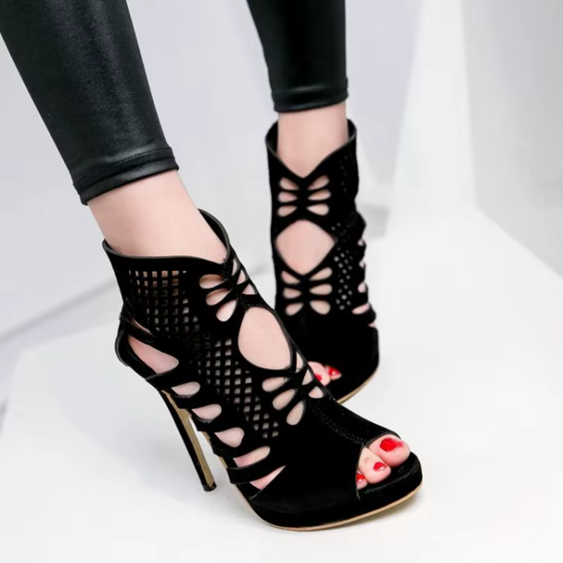 Thumbnail: 2017 New Sale Big Small Size 28-52 Sandals Quality Nubuck Leather High Heel