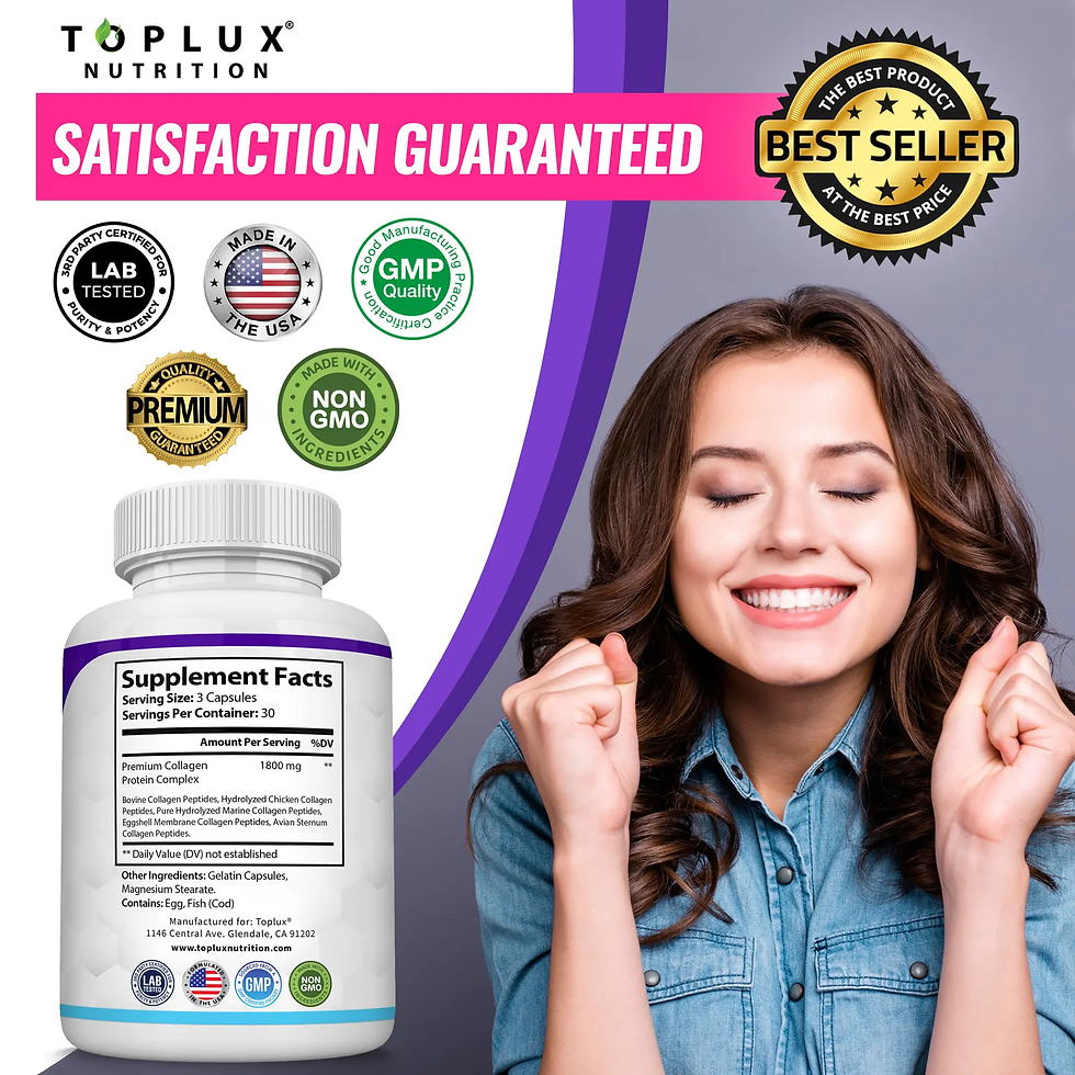Thumbnail: Toplux Nutrition Collagen Peptides 5 Types Complex 1800Mg US Made Dietary Supple
