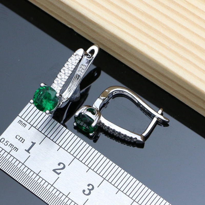 Thumbnail: Bride Silver 925 Jewelry Sets Natural Green Emerald Earring Bracelet Resizable