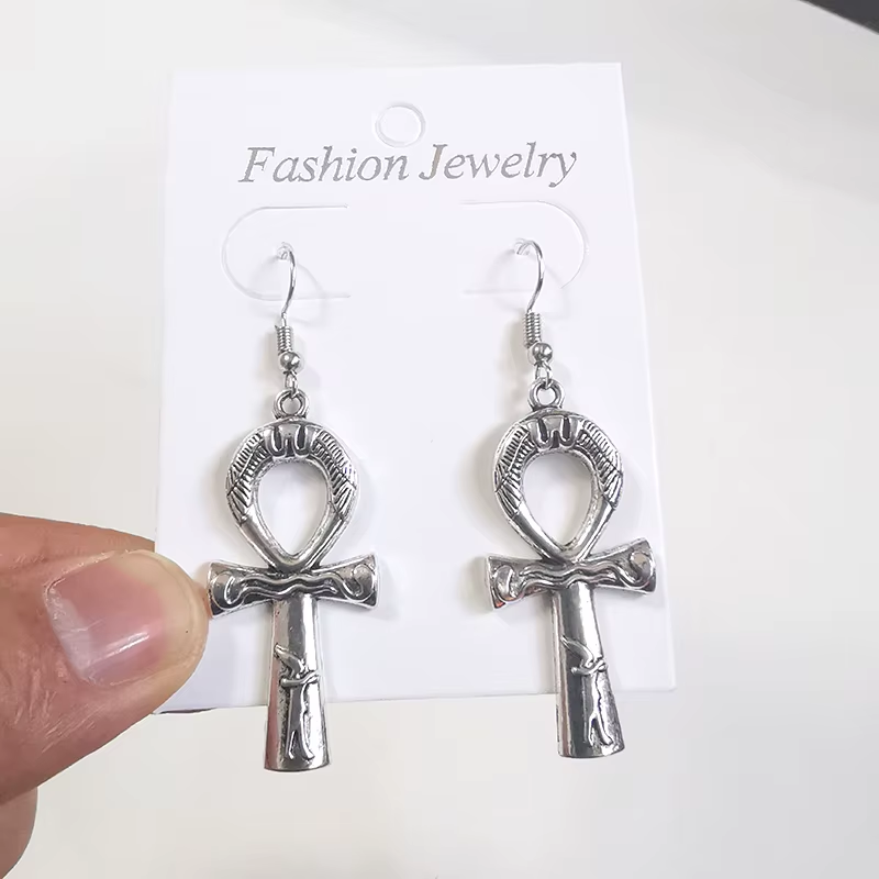 Thumbnail: Egyptian Big Ankh Crosses Drop & Dangle Earrings for Women Vintage Jewelry Long